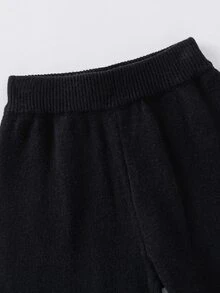 SHEIN Young Girl Loose Casual Minimalist Comfortable Round Neck Striped Pattern Cardigan Sweater Pants 2 Pieces Set Autumn Kids - Black and White - View 5