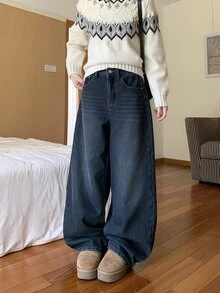 DAZY Quần jean denim nữ phong cách Hàn Quốc dáng rộng thoải mái giặt wash - Màu xanh lam - Xem 9