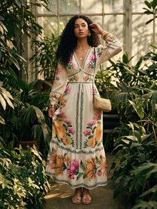 CAJUNI Long Summer Dress With Puff Sleeves And Floral Print. - Multicolor - View 3
