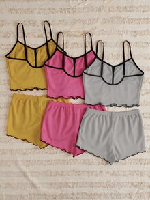 Softscene 女款蝴蝶結裝飾細肩帶上衣與短褲居家服套裝 - 彩色 - 查看 2