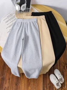 SHEIN 青少年男孩 3件組休閒百搭黑色、灰色、多色運動長褲，適合通勤、學校、日常休閒穿著、運動 - 彩色 - 查看 4