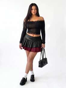 Comfortcana Plus Size Plaid Patchwork Black Skirt - Multicolor - View 8