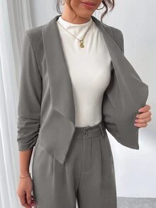 Firerie Shawl Neck Solid Black Blazer In Fall/Winter - Grey - View 6