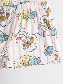 TOM & JERRY X SHEIN Young Girl Letter Print Short Sleeve T-Shirt And Shorts Loungewear Set - Baby Pink - View 6