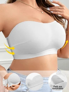 SHEIN 大尺碼無肩帶側扣式胸罩 1件裝 - 白色 - 查看 6