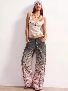 Bohemela Women's Designer Leopard Print Button Pocket Denim Jeans - Multicolor - View 3