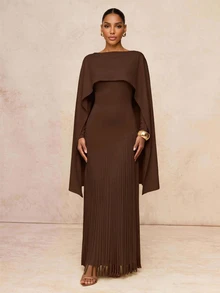 Lumalex Women's Elegant Shawl Collar Tassel Hem Dress For Evening Party - Brown - View 5