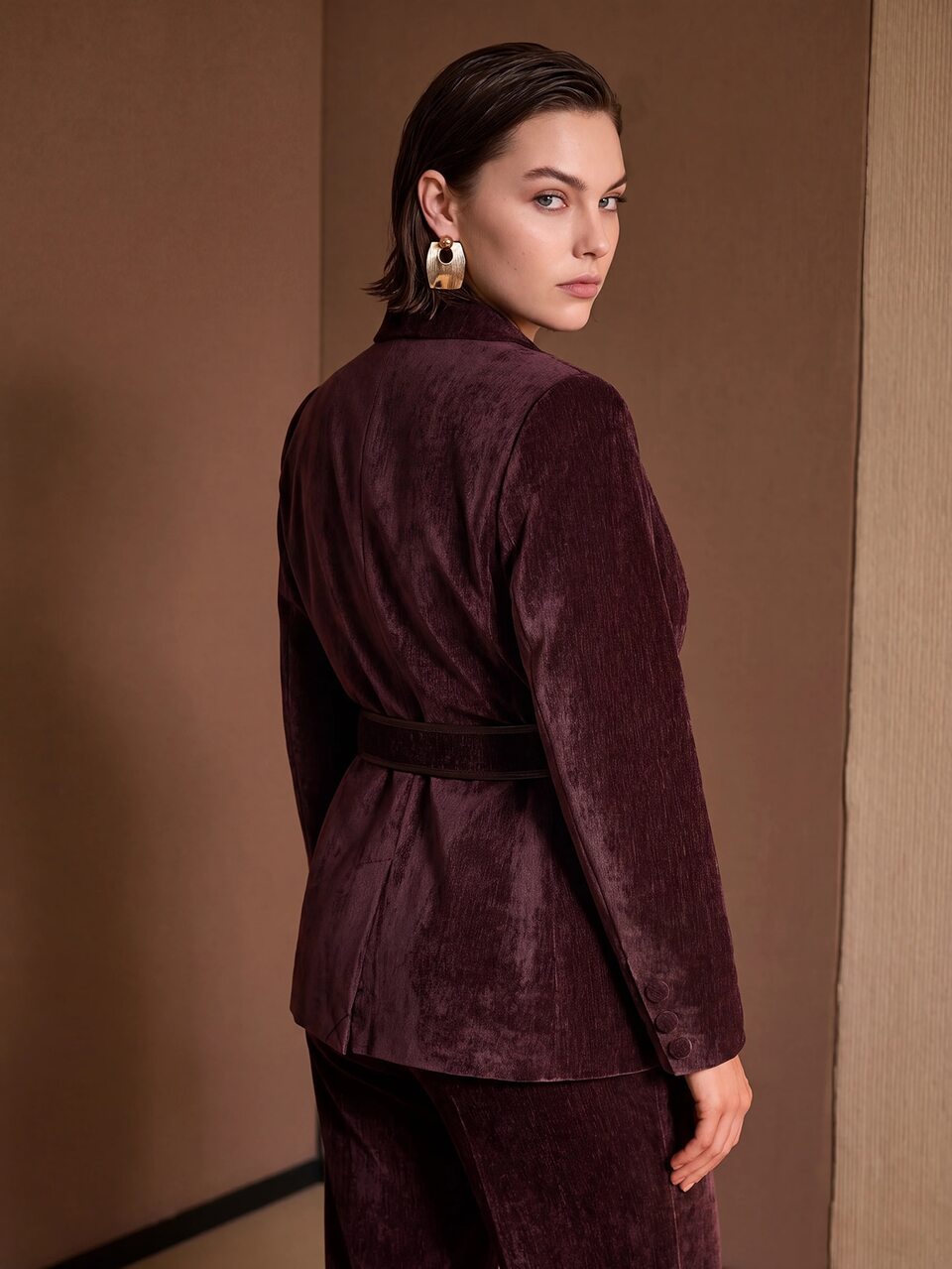 MOTF PLUS SIZE WOMEN'S AUTUMN/WINTER FAUX LEATHER TRIM DECORATED PATCH POCKET SUEDE BLAZER