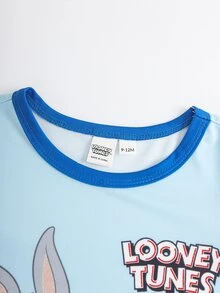 LOONEY TUNES X SHEIN 男嬰圓領長袖休閒連身衣 - 藍色 - 查看 4