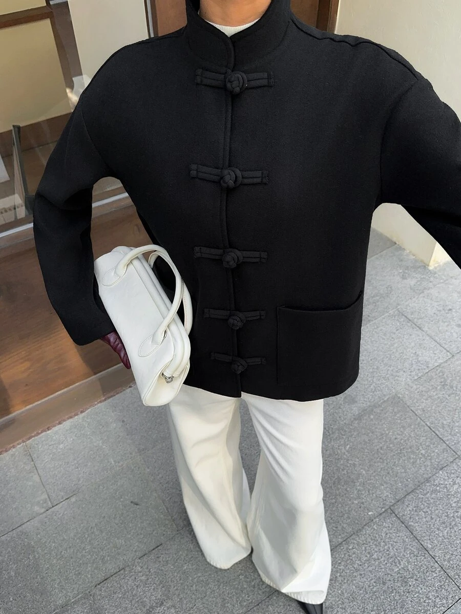 FavEase Women's Autumn/Winter Fashion Solid Color Overcoat - Black - View 1