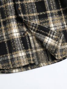 SHEIN 兒童青少年男孩休閒日常舒適格紋翻領寬鬆長袖梭織鈕扣襯衫 - 彩色 - 查看 3