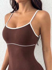 StreetHx Slim Fit Camisole Sports Sporty Athleisure Romper Gym Pilates Coffee Brown Summer - Brown - View 3