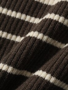 Hapijoa Young Girls' Striped Color Block Frill Trim Basic Short Cardigan Sweater, Autumn/Winter - Brown - View 9