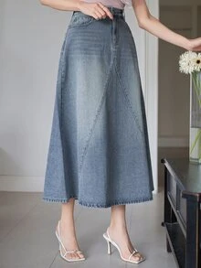 Dazy Tall Women's Elegant Casual A-Line Button Denim Skirt Autumn Everyday Going Out Blue - Medium Wash - View 7