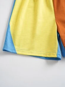 SpongeBob SquarePants | SHEIN 2pcs/Set Young Boy Casual Style Crew Neck Short Sleeve T-Shirt And Shorts Comfortable Two Pieces Set - Multicolor - View 7