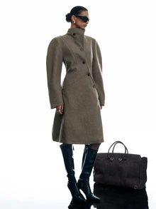 LYSMO Mantel Elegan Wanita Lengan Panjang Kancing Tunggal Warna Polos - Khaki - View 3