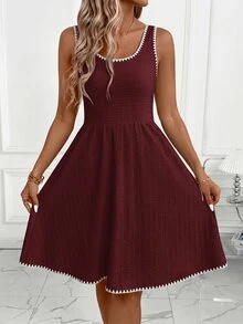 SHEIN Clasi Women's Summer Casual Contrast Trim Short Dress - Burgundy - View 2