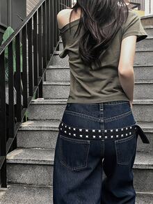 DAZY Women's Washed Heavy-Duty Korean Style Loose Fit Jeans - Dark Wash - View 4