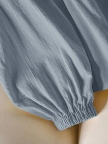CosyJoli Plus Size Versatile Single-Breasted Pleated Long Sleeve Shirt - Dusty Blue - View 3