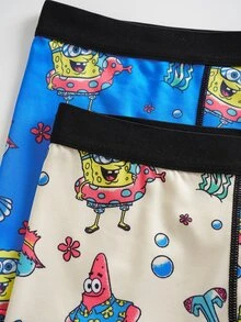 SpongeBob SquarePants | SHEIN سروال داخلي رجالي بطبعة كرتونية وألوان متباينة للاستخدام اليومي العادي - الأزرق - مشاهدة 4