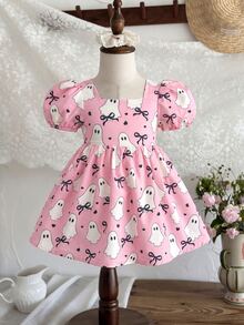 SHEIN Baby Girl Cute Geometric Knit Jacquard Sundress For Summer Holiday - Baby Pink - View 4
