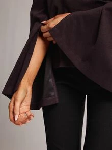 SHEIN BAE Jaket Lengan Panjang Wanita Warna Polos Kasual Elegan Serbaguna untuk Sehari-hari, Kantor, Cokelat Tua, Musim Gugur - Red Violet - View 6