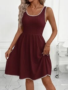 SHEIN Clasi Women's Summer Casual Contrast Trim Short Dress - Burgundy - View 4