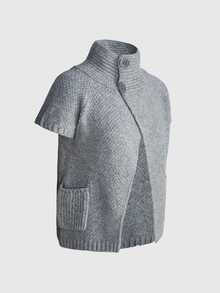 ROMWE Cardigan Wanita Gaya Kampus Kasual Serbaguna dengan Plaket Asimetris Vintage Y2K Musim Gugur/Dingin - Light Grey - View 5