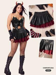 Comfortcana Plus Size Plaid Patchwork Black Skirt - Multicolor - View 1