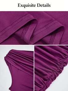 SOLERSUN Plus Size Asymmetrical Shoulder Draped Cape Sleeve Fitted Long Dress With Side Ruched High Slit Middle Eastern Evening Party Elegant Purple - Purple - View 10