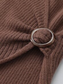 SHEIN Autumn/Winter Fashion Elegant V-Neck Long Sleeve Sweater - Coffee Brown - View 3