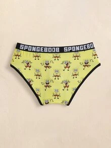 SpongeBob SquarePants | SHEIN 男士字母腰帶卡通印花休閒三角內褲 - 黃色 - 查看 2