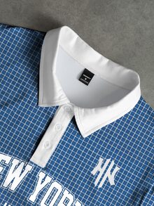 Manfinity EMRG 男士格紋字母印花休閒日常短袖 Polo 衫 - 彩色 - 查看 4