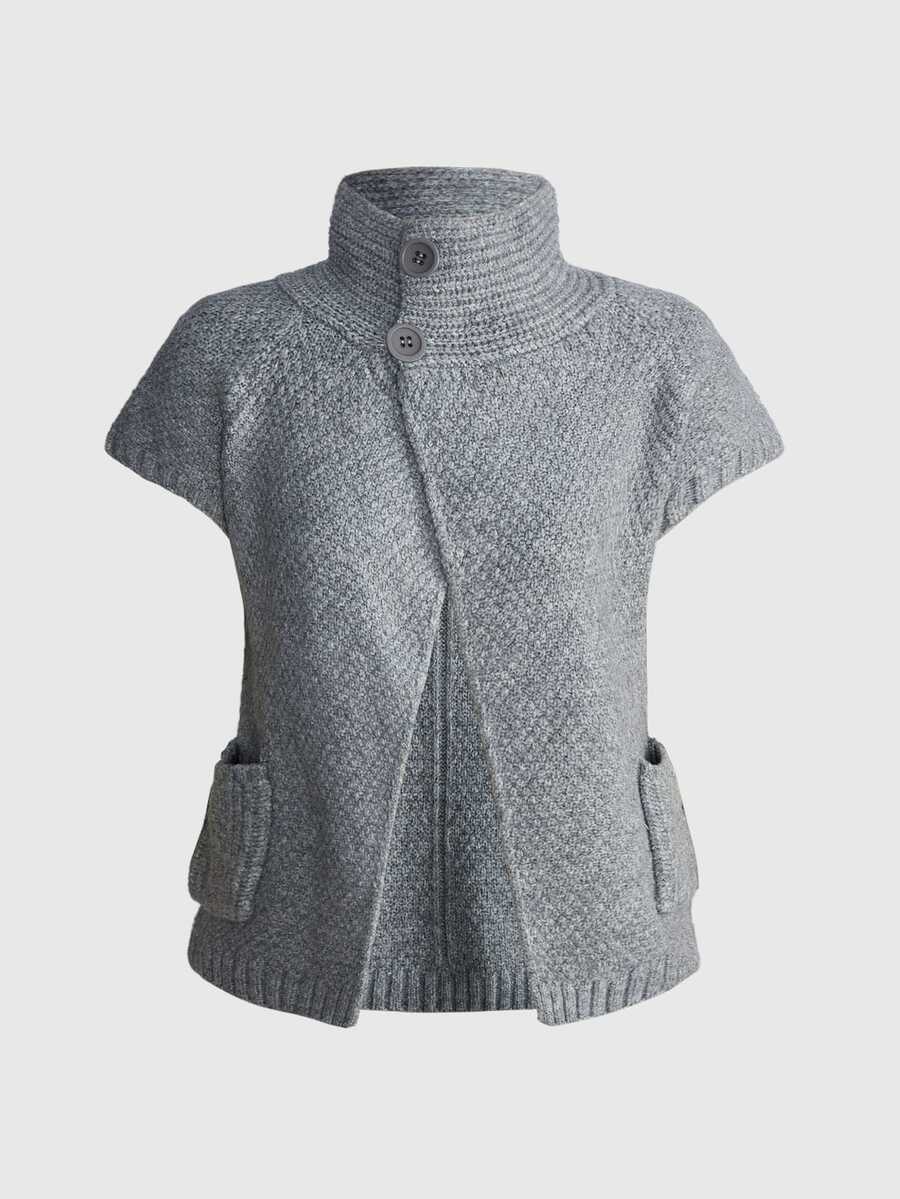 ROMWE Cardigan Wanita Gaya Kampus Kasual Serbaguna dengan Plaket Asimetris Vintage Y2K Musim Gugur/Dingin - Light Grey - View 1