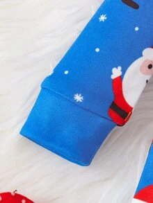 2件組兒童嬰兒休閒聖誕老人雪花舒適全印花圓領套頭長袖睡衣，修身合身 - 藍色 - 查看 10