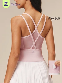 OutZeal Women Sports Bra Gym Workout Yoga Bra-In Removable Pads Back Mesh Panel Active Top - Baby Pink - View 1