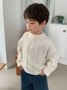 Dazy Kids Young Boys Plaid Loose Casual Basic Thick Sweater, Autumn/Winter - Beige - View 7