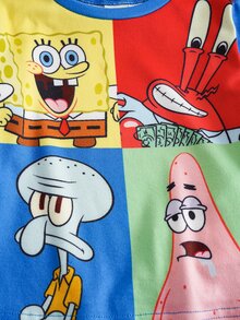 SpongeBob SquarePants | SHEIN ملابس منزلية ضيقة للرضيع الذكر بقمة ذات رقبة مستديرة وأكمام طويلة وبنطال طويل - الأزرق - مشاهدة 4