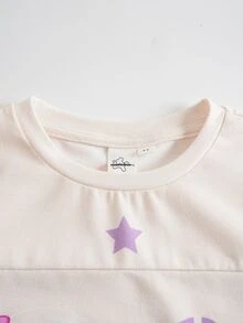 SpongeBob SquarePants | SHEIN Young Girl Letter Cartoon Print Casual Daily Short Sleeve T-Shirt - Apricot - View 3