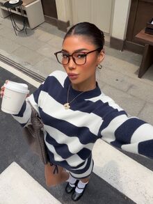 Muchica Minimalist Fashionable Sporty Color Block Striped Knit Sweater Set - Blue and White - View 6