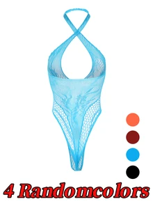 ChaseTheNight Randomly Shipped 1pc/3pcs Women's Sexy Fishnet Bikini Sleeveless High Elastic Fishnet One-Piece Swimsuit, Random Color - Multicolor - View 6