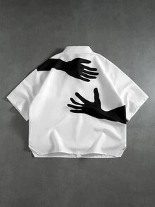 ROMWE MEN Goth Men's Summer Casual Arm Print Shirt - White - View 2