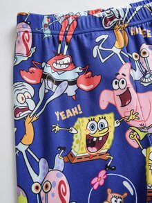 SpongeBob SquarePants | SHEIN Tween Boy Cartoon Print Short Sleeve Top And Fitted Long Pants Loungewear Set - Blue - View 5