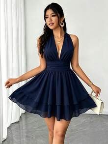 Women Mini Dresses - Navy Blue - View 7