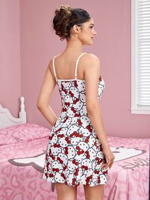 HELLO KITTY AND FRIENDS | SHEIN 女款卡通印花細肩帶睡裙 - 紅白色 - 查看 2