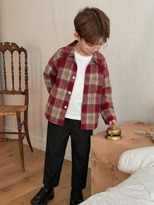 Dazy Kids Young Boy Plaid Long Sleeve Single-Breasted Casual Shirt Fall - Red - View 6