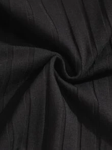 SHEIN 女童休閒時尚羅紋修身小高領長袖T恤搭配喇叭褲 2件套 日常穿著 秋冬款 - 黑色 - 查看 7