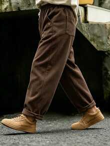 Linhara CURVE New Corduroy Fabric Plus Size Casual Commuter Long Pants With Pockets, Suitable For Spring, Summer, Autumn And Winter - Brown - View 4