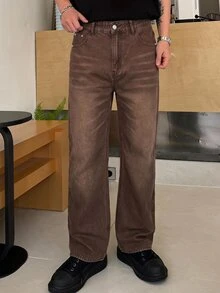 DAZY Men's Casual Washed Straight Leg Jeans - Brown - View 5