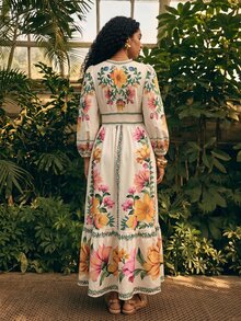 CAJUNI Long Summer Dress With Puff Sleeves And Floral Print. - Multicolor - View 2